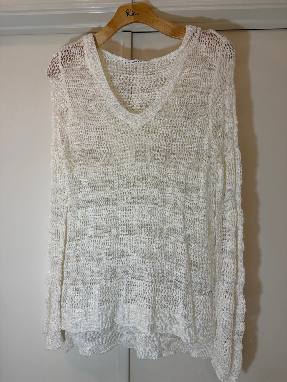 Maurices Cream Open-Knit V-Neck Sweater